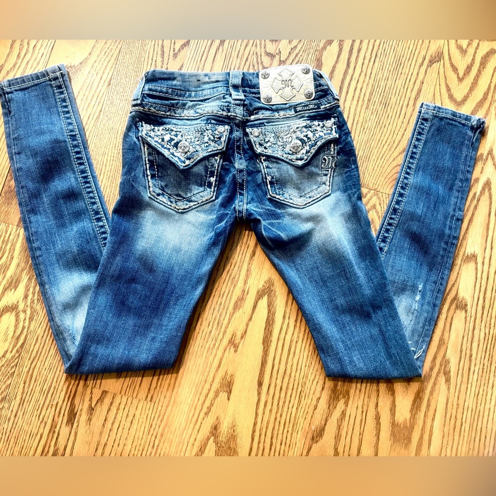 Miss Me Women's Blue Skinny Jeans with Embellished Pockets